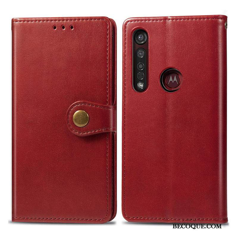 Kuori Moto G8 Plus Nahka Yksinkertainen Punainen, Kotelo Moto G8 Plus Kuoret Liiketoiminta Ripustettavat Koristeet