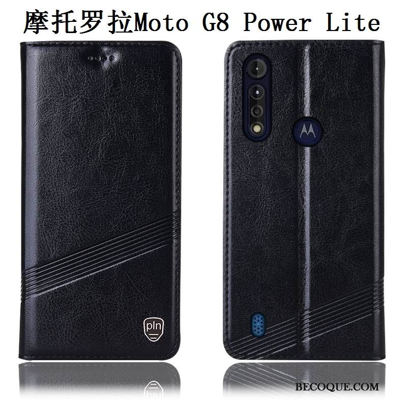 Kuori Moto G8 Power Lite Suojaus Musta Murtumaton, Kotelo Moto G8 Power Lite Nahka Puhelimen Kuoret Kukkakuvio