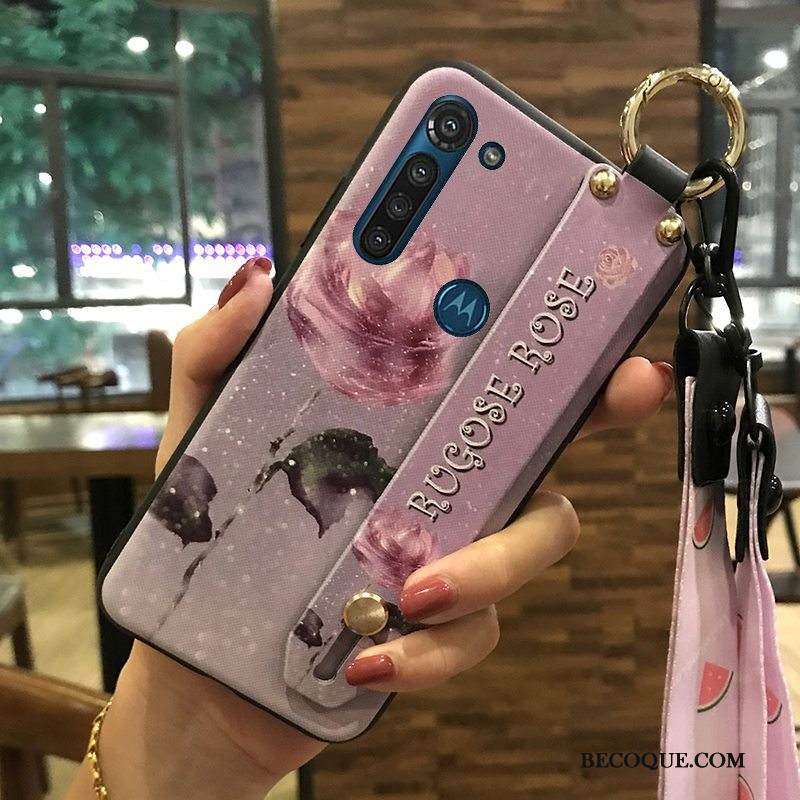 Kuori Moto G8 Power Pehmeä Neste Puhelimen Kuoret Kukka, Kotelo Moto G8 Power Tuki Ripustettavat Koristeet Violetti