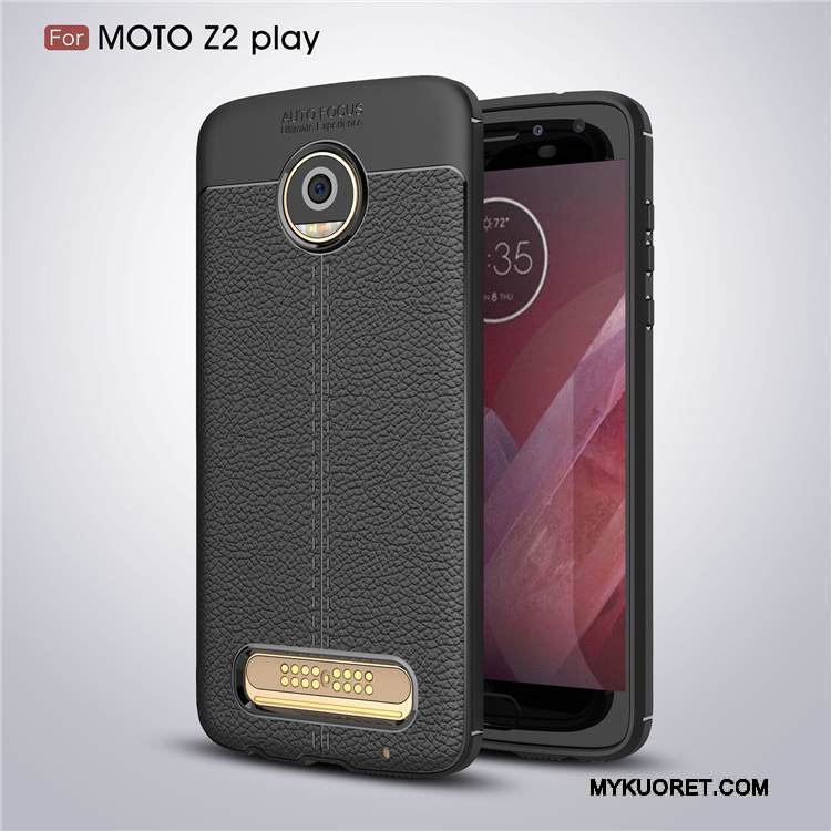 Kuori Moto Z2 Play Silikoni Kukkakuvio Puhelimen Kuoret, Kotelo Moto Z2 Play Nahka Murtumaton Musta