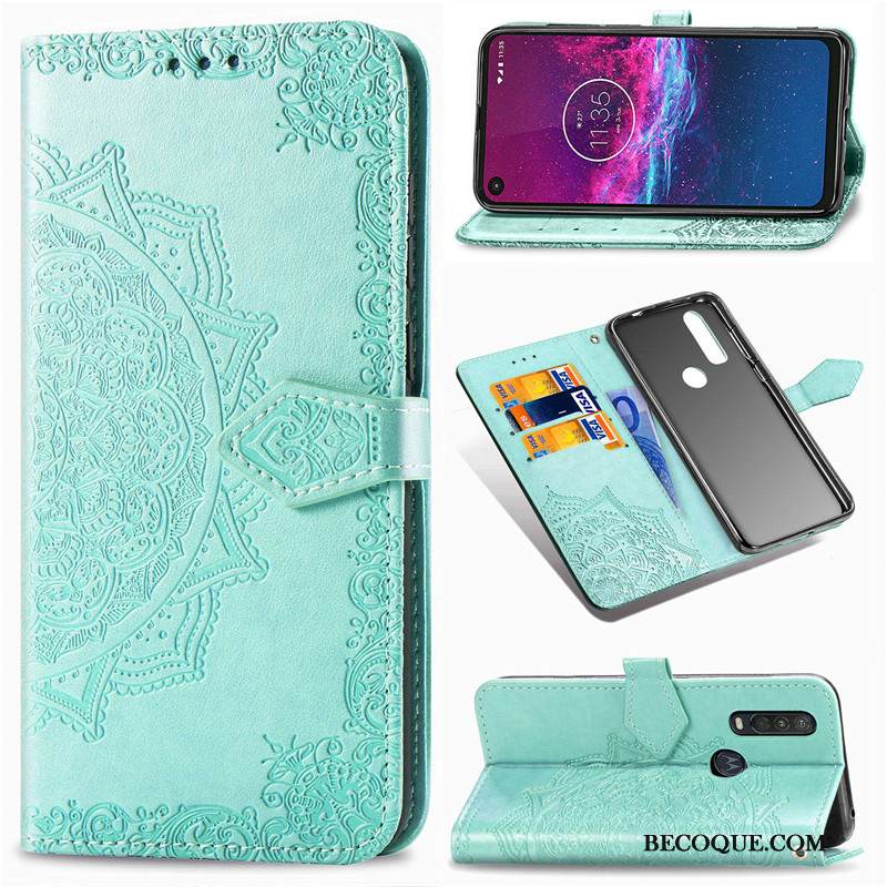 Kuori Motorola One Action Kohokuviointi Musta Puhelimen Kuoret, Kotelo Motorola One Action Nahka Kukka Ripustettavat Koristeet