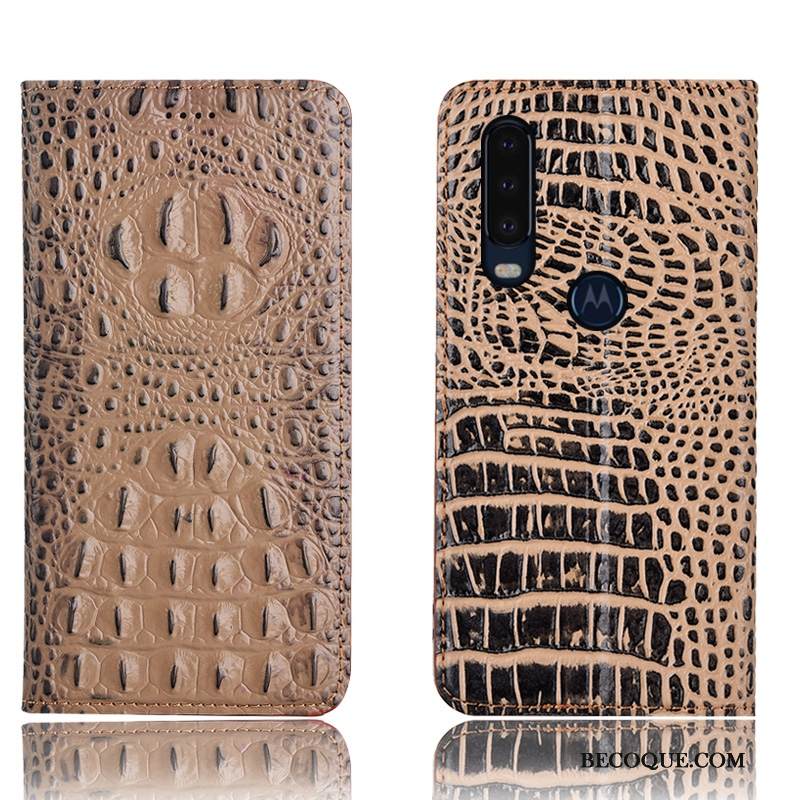 Kuori Motorola One Action Kuoret Krokotiili Murtumaton, Kotelo Motorola One Action Nahka Puhelimen Kuoret Musta