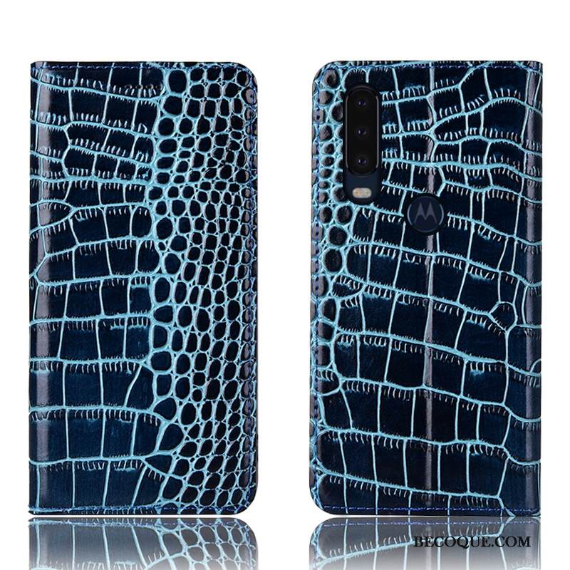 Kuori Motorola One Action Suojaus Sininen Krokotiili, Kotelo Motorola One Action Nahka Murtumaton Puhelimen Kuoret