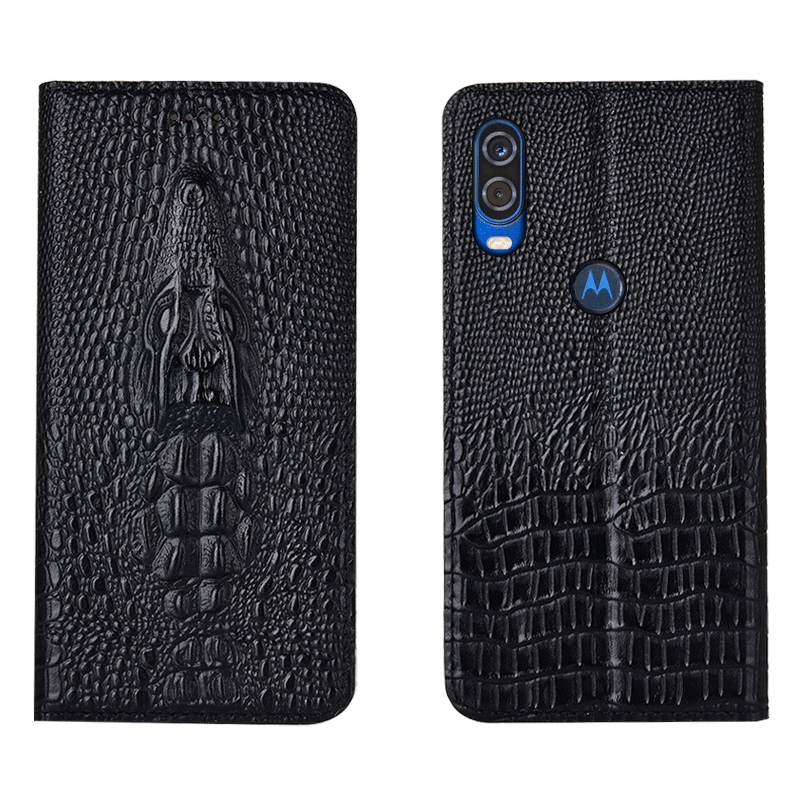 Kuori Motorola One Vision Nahka Krokotiili Murtumaton, Kotelo Motorola One Vision Suojaus Keltainen Puhelimen Kuoret