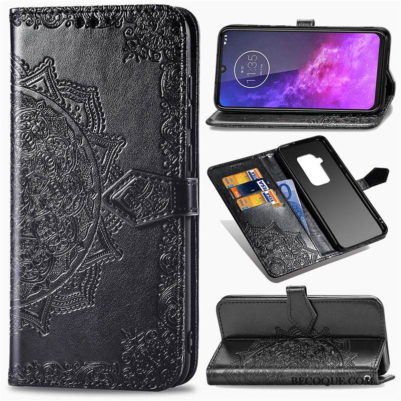 Kuori Motorola One Zoom Suojaus Kukka Musta, Kotelo Motorola One Zoom Nahka Puhelimen Kuoret Ripustettavat Koristeet