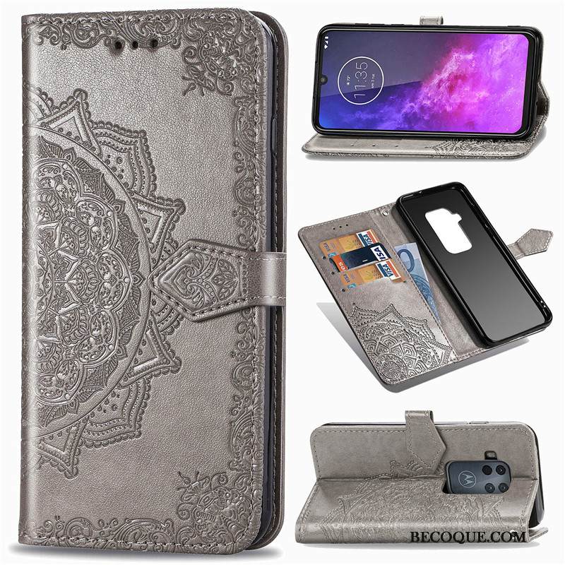 Kuori Motorola One Zoom Suojaus Kukka Musta, Kotelo Motorola One Zoom Nahka Puhelimen Kuoret Ripustettavat Koristeet