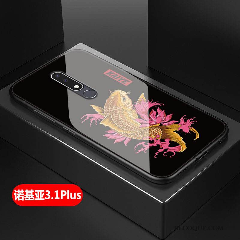 Kuori Nokia 3.1 Plus Silikoni Net Red Musta, Kotelo Nokia 3.1 Plus Laukut Lasi Puhelimen Kuoret