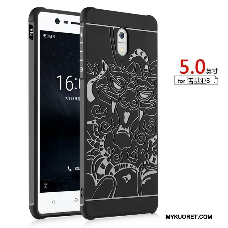 Kuori Nokia 3 Laukut Musta Pesty Suede, Kotelo Nokia 3 Silikoni Murtumaton Puhelimen Kuoret