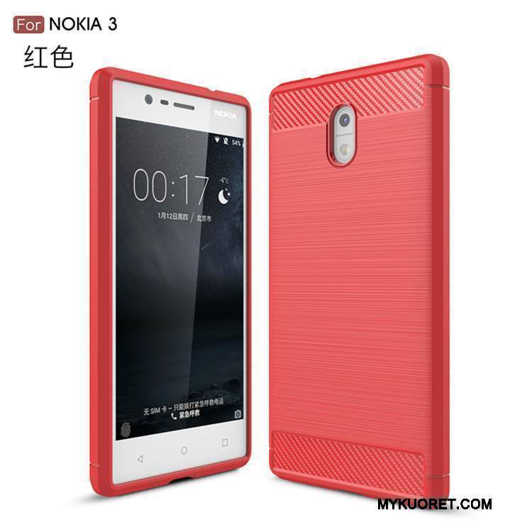 Kuori Nokia 3 Pehmeä Neste Johdin Puhelimen Kuoret, Kotelo Nokia 3 Suojaus Musta Kuitu