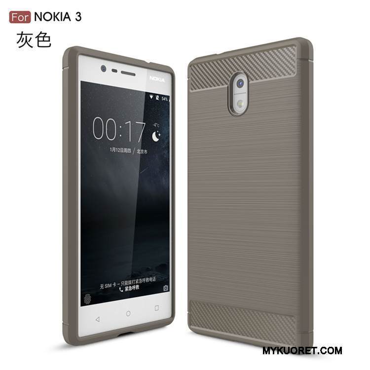 Kuori Nokia 3 Pehmeä Neste Johdin Puhelimen Kuoret, Kotelo Nokia 3 Suojaus Musta Kuitu