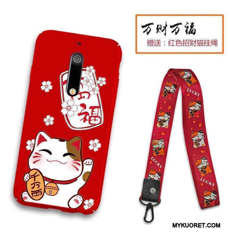 Kuori Nokia 5 Laukut Kova Ripustettavat Koristeet, Kotelo Nokia 5 Kohokuviointi Pesty Suede Punainen