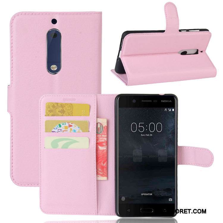 Kuori Nokia 5 Nahka Kortti Litsi, Kotelo Nokia 5 Suojaus Violetti Kukkakuvio