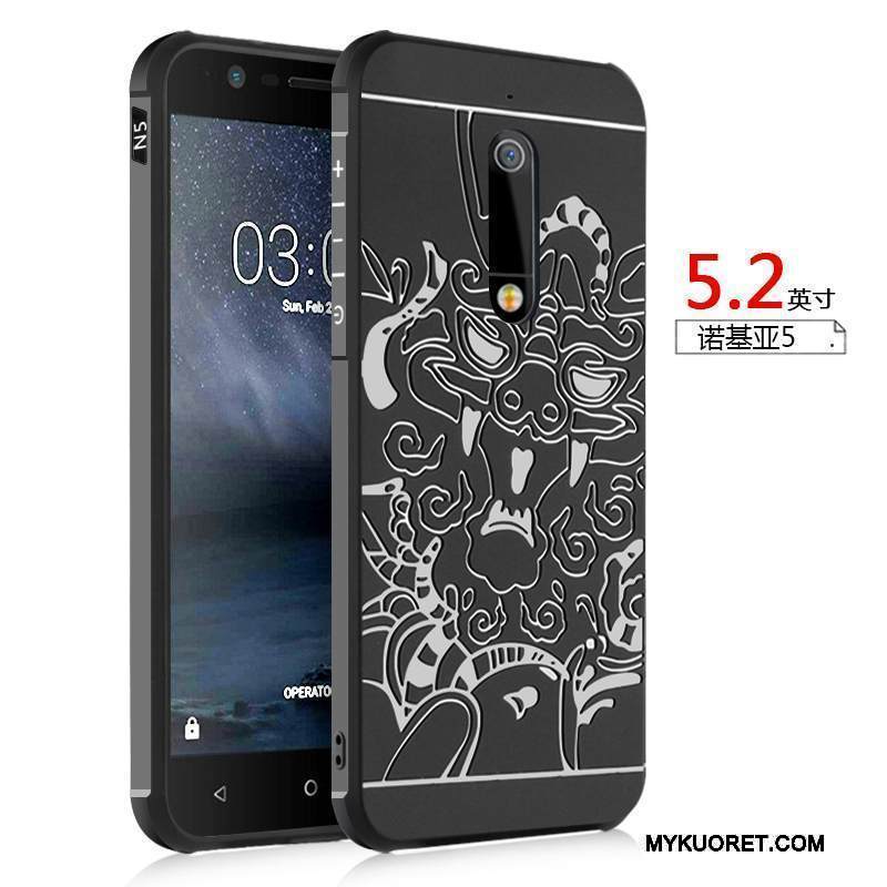 Kuori Nokia 5 Silikoni Puhelimen Kuoret Murtumaton, Kotelo Nokia 5 Suojaus Musta Pesty Suede