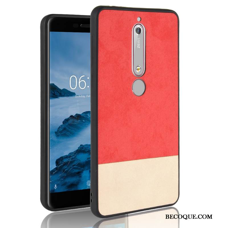 Kuori Nokia 6.1 Nahka Puhelimen Kuoret Punainen, Kotelo Nokia 6.1 Laukut Värisävyt Cowboy