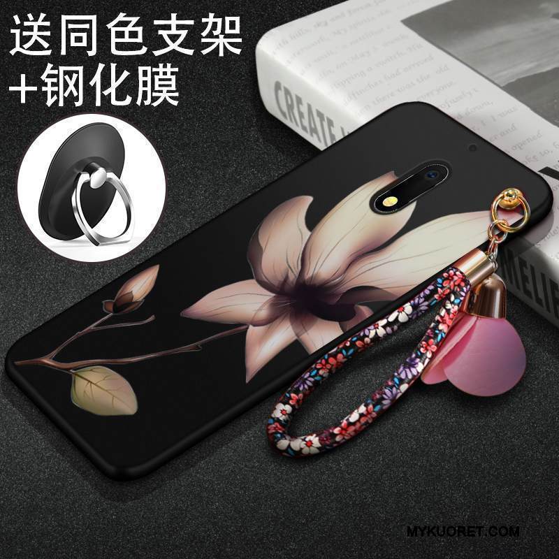 Kuori Nokia 6 Kohokuviointi Pesty Suede Puhelimen Kuoret, Kotelo Nokia 6 Laukut Murtumaton Punainen