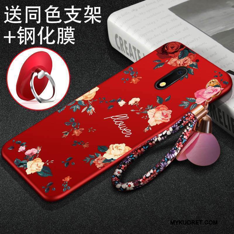 Kuori Nokia 6 Kohokuviointi Pesty Suede Puhelimen Kuoret, Kotelo Nokia 6 Laukut Murtumaton Punainen