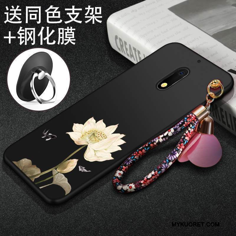 Kuori Nokia 6 Kohokuviointi Pesty Suede Puhelimen Kuoret, Kotelo Nokia 6 Laukut Murtumaton Punainen