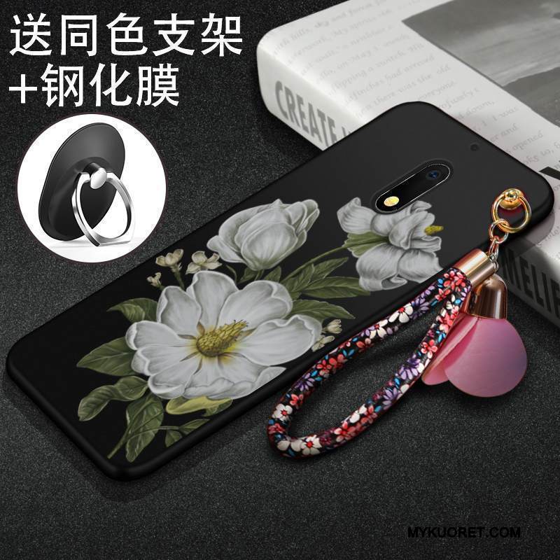 Kuori Nokia 6 Kohokuviointi Pesty Suede Puhelimen Kuoret, Kotelo Nokia 6 Laukut Murtumaton Punainen