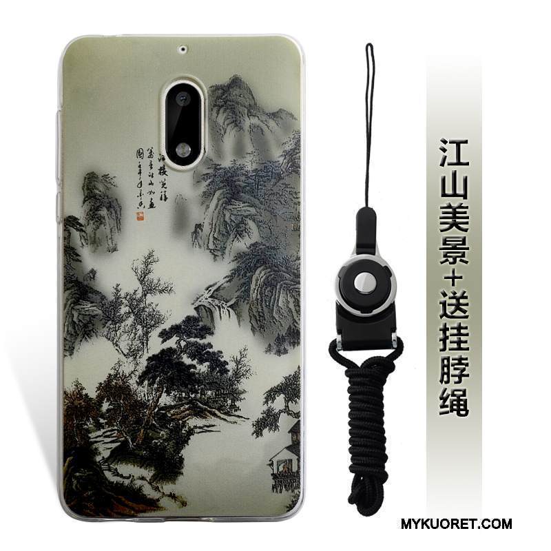 Kuori Nokia 6 Kohokuviointi Puhelimen Kuoret Murtumaton, Kotelo Nokia 6 Laukut Sininen Ripustettavat Koristeet