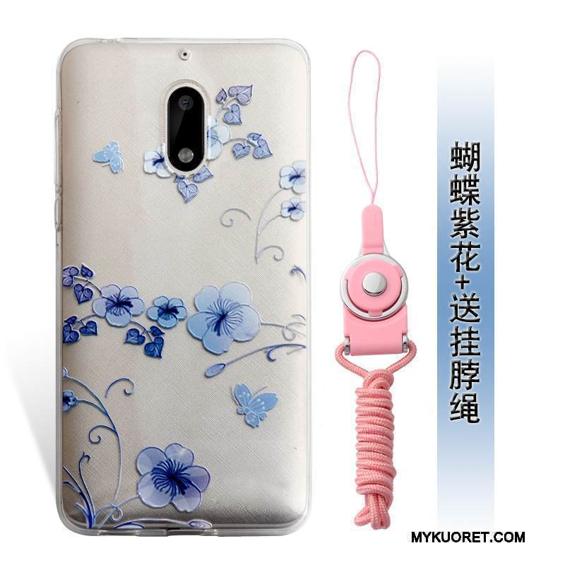 Kuori Nokia 6 Kohokuviointi Puhelimen Kuoret Murtumaton, Kotelo Nokia 6 Laukut Sininen Ripustettavat Koristeet