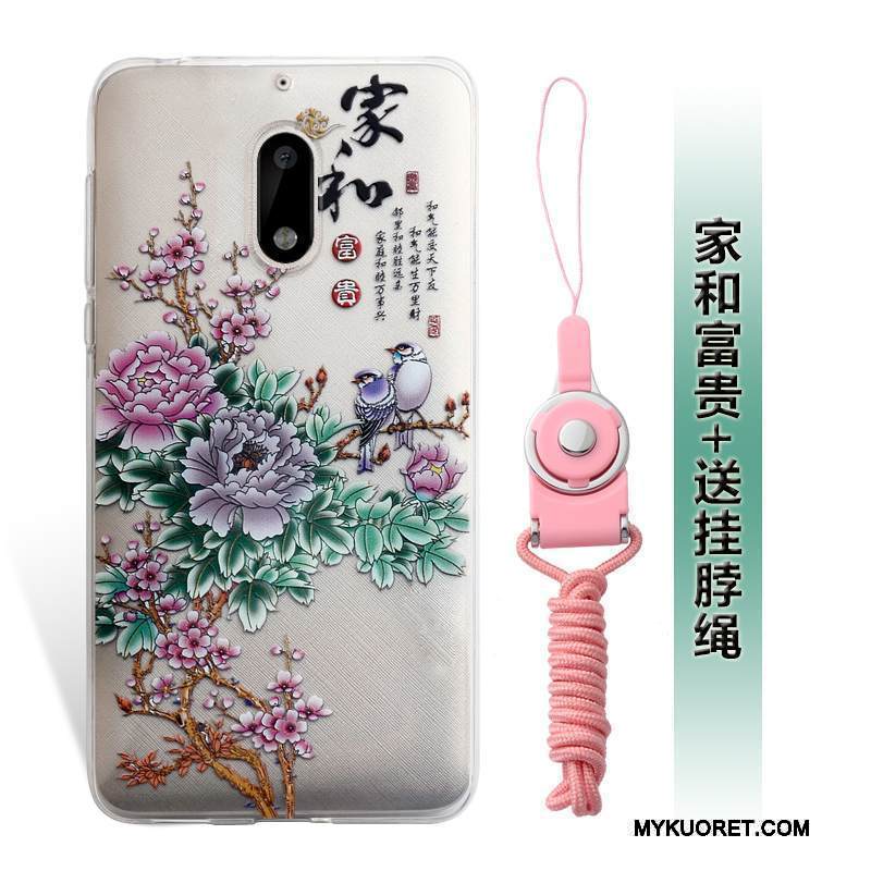 Kuori Nokia 6 Kohokuviointi Puhelimen Kuoret Murtumaton, Kotelo Nokia 6 Laukut Sininen Ripustettavat Koristeet