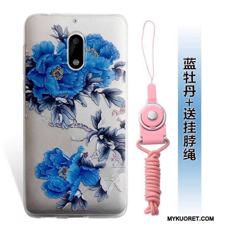 Kuori Nokia 6 Kohokuviointi Puhelimen Kuoret Murtumaton, Kotelo Nokia 6 Laukut Sininen Ripustettavat Koristeet