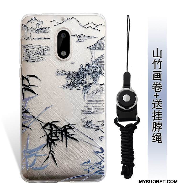 Kuori Nokia 6 Kohokuviointi Puhelimen Kuoret Murtumaton, Kotelo Nokia 6 Laukut Sininen Ripustettavat Koristeet