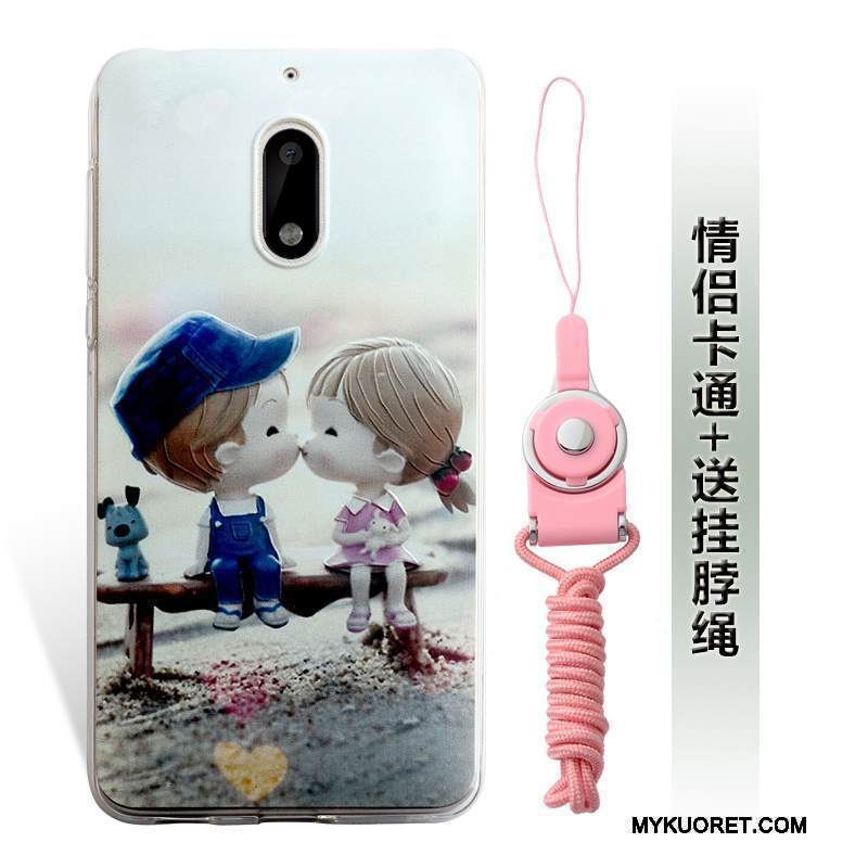 Kuori Nokia 6 Kohokuviointi Puhelimen Kuoret Murtumaton, Kotelo Nokia 6 Laukut Sininen Ripustettavat Koristeet