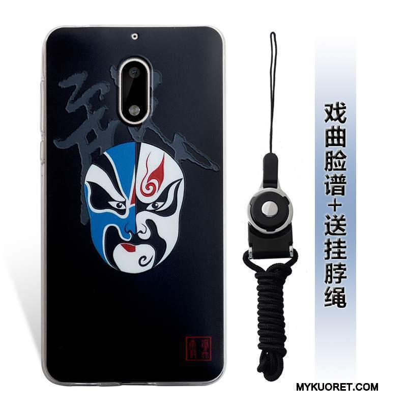 Kuori Nokia 6 Kohokuviointi Puhelimen Kuoret Murtumaton, Kotelo Nokia 6 Laukut Sininen Ripustettavat Koristeet