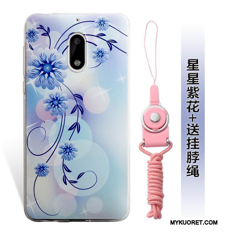 Kuori Nokia 6 Kohokuviointi Puhelimen Kuoret Murtumaton, Kotelo Nokia 6 Laukut Sininen Ripustettavat Koristeet