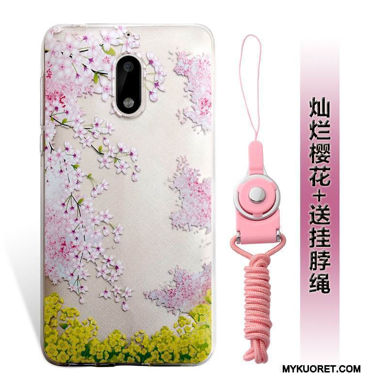 Kuori Nokia 6 Kohokuviointi Puhelimen Kuoret Murtumaton, Kotelo Nokia 6 Laukut Sininen Ripustettavat Koristeet