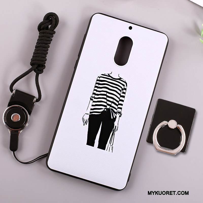 Kuori Nokia 6 Laukut Ripustettava Kaula Puhelimen Kuoret, Kotelo Nokia 6 Suojaus Valkoinen Rengas