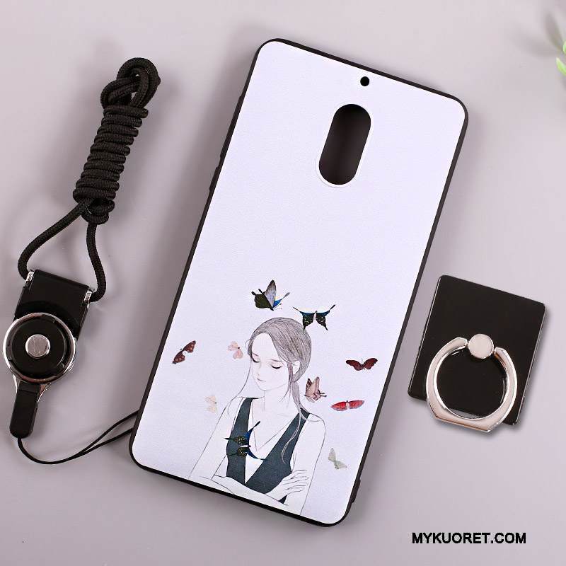 Kuori Nokia 6 Laukut Ripustettava Kaula Puhelimen Kuoret, Kotelo Nokia 6 Suojaus Valkoinen Rengas