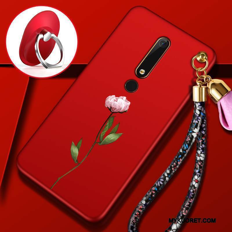 Kuori Nokia 6 Pehmeä Neste Karkaisu Kalvo, Kotelo Nokia 6 Punainen Puhelimen Kuoret