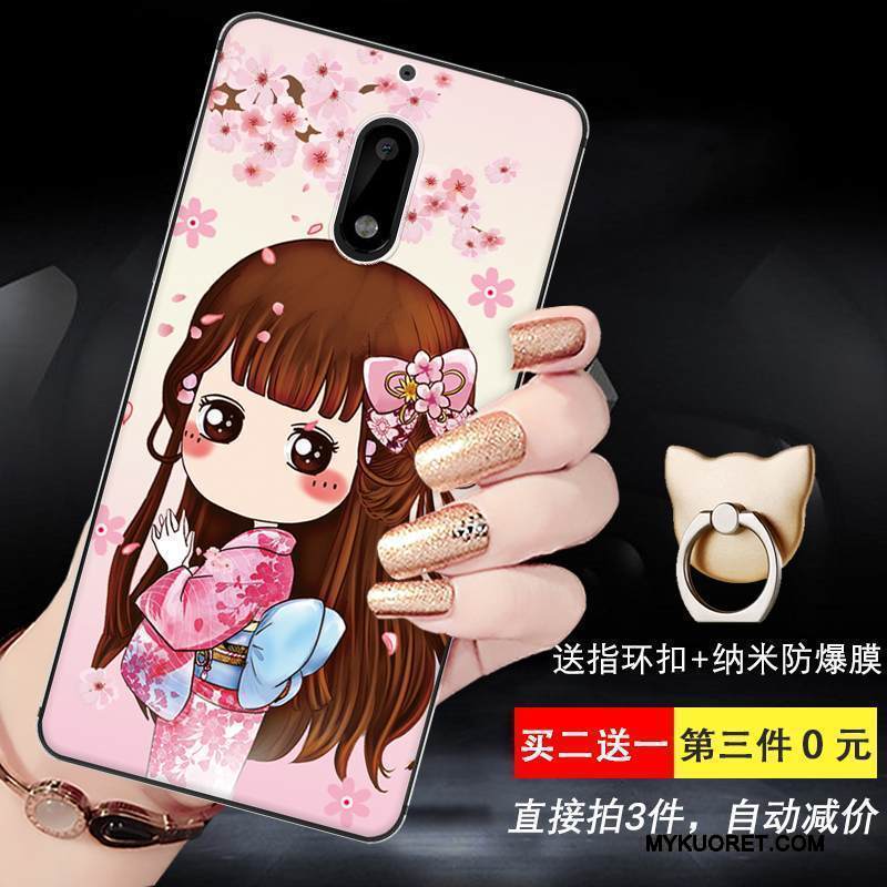 Kuori Nokia 6 Silikoni Keltainen Puhelimen Kuoret, Kotelo Nokia 6 Sarjakuva Murtumaton