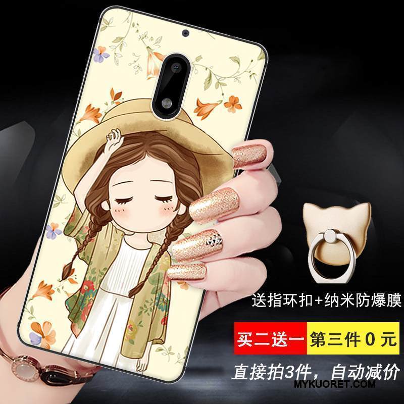 Kuori Nokia 6 Silikoni Keltainen Puhelimen Kuoret, Kotelo Nokia 6 Sarjakuva Murtumaton