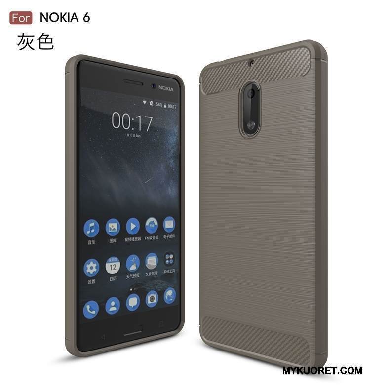 Kuori Nokia 6 Silikoni Kuitu Musta, Kotelo Nokia 6 Pehmeä Neste Kukkakuvio Murtumaton