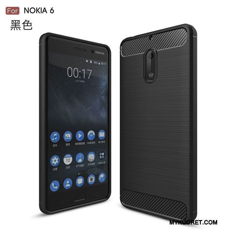 Kuori Nokia 6 Silikoni Kuitu Musta, Kotelo Nokia 6 Pehmeä Neste Kukkakuvio Murtumaton
