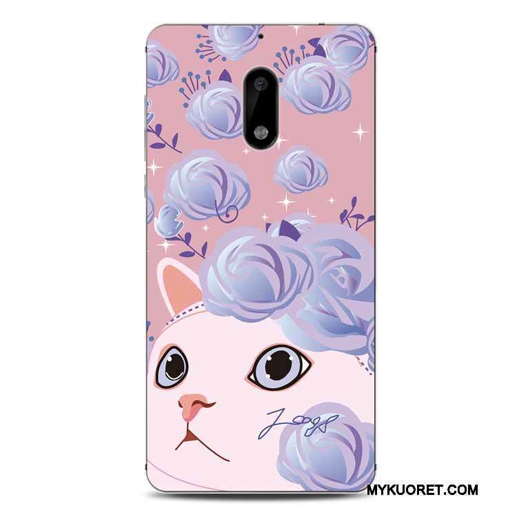 Kuori Nokia 6 Silikoni Kukka Kissa, Kotelo Nokia 6 Pehmeä Neste Vihreä Puhelimen Kuoret