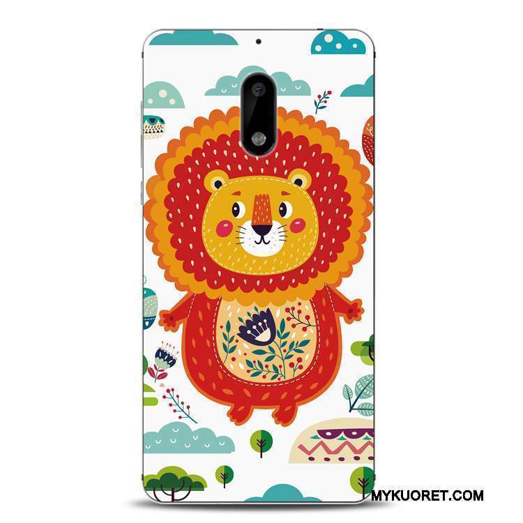 Kuori Nokia 6 Silikoni Puhelimen Kuoret Kukkia, Kotelo Nokia 6 Laukut Oranssi Leijona