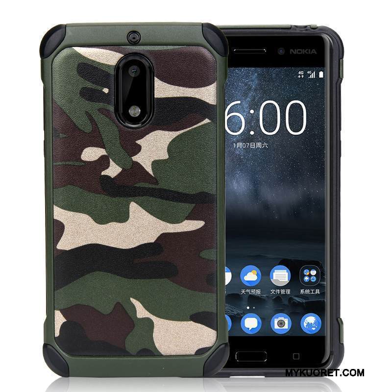 Kuori Nokia 6 Silikoni Trendi Naamiointi, Kotelo Nokia 6 Tuki Sininen Rengas