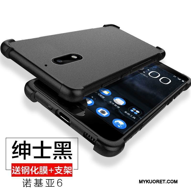 Kuori Nokia 6 Suojaus Puhelimen Kuoret Musta, Kotelo Nokia 6 Pehmeä Neste Pesty Suede Murtumaton
