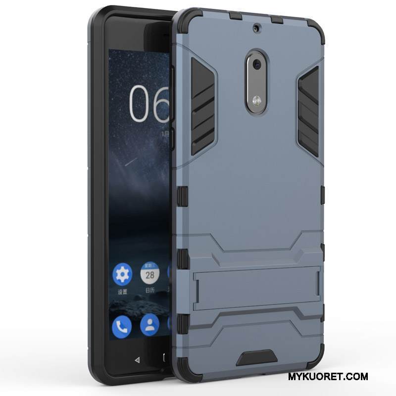 Kuori Nokia 6 Tuki Kulta Murtumaton, Kotelo Nokia 6 Laukut Pesty Suede Kova