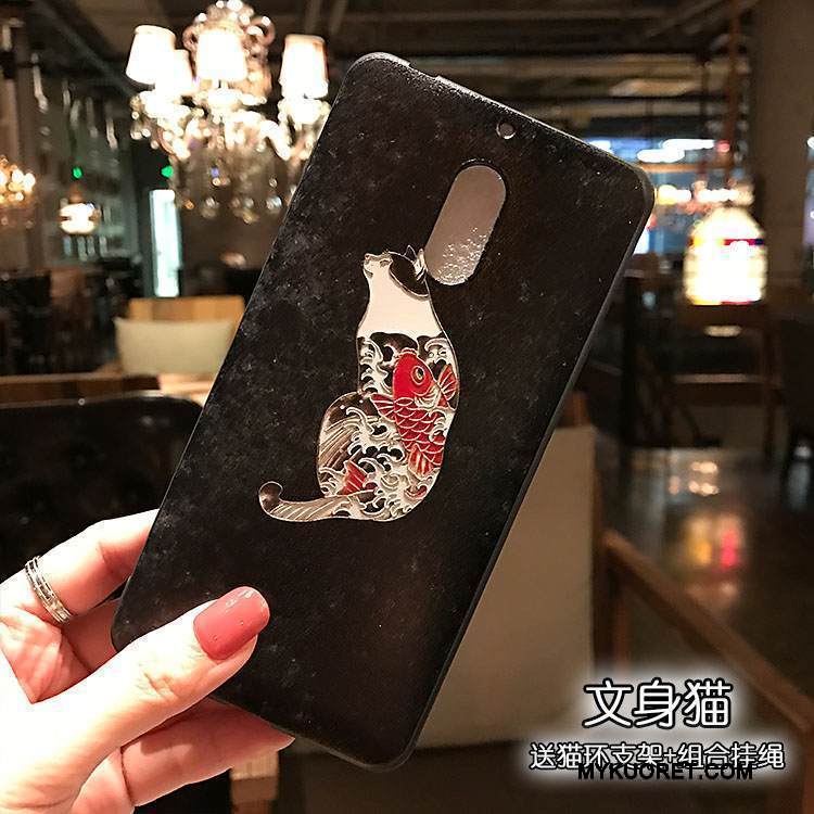 Kuori Nokia 6 Tuki Musta Nosturi, Kotelo Nokia 6 Laukut Murtumaton Pesty Suede