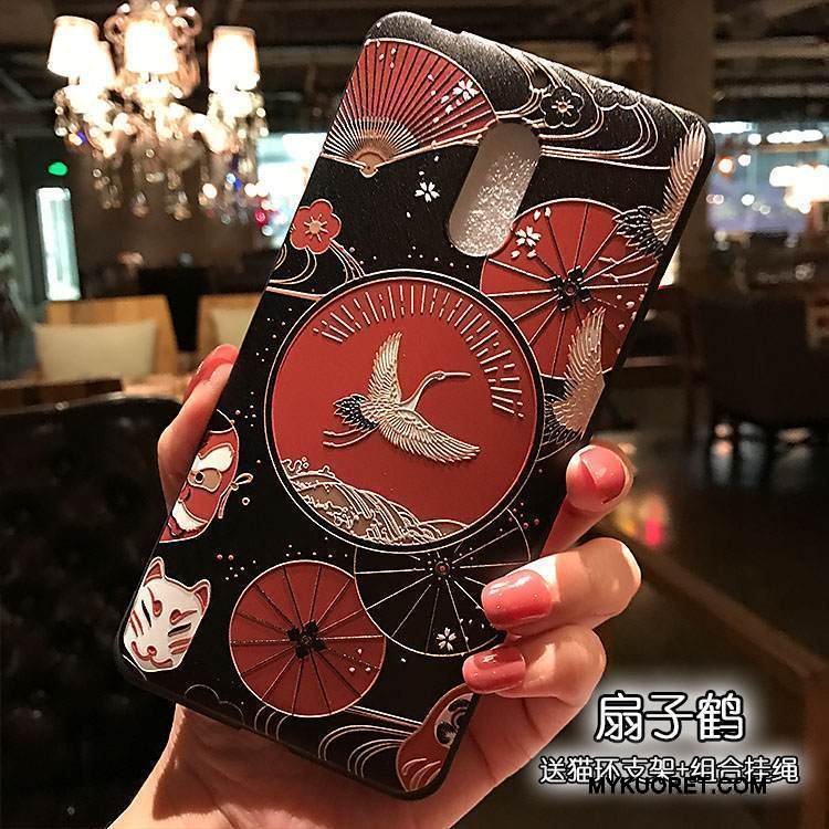 Kuori Nokia 6 Tuki Musta Nosturi, Kotelo Nokia 6 Laukut Murtumaton Pesty Suede