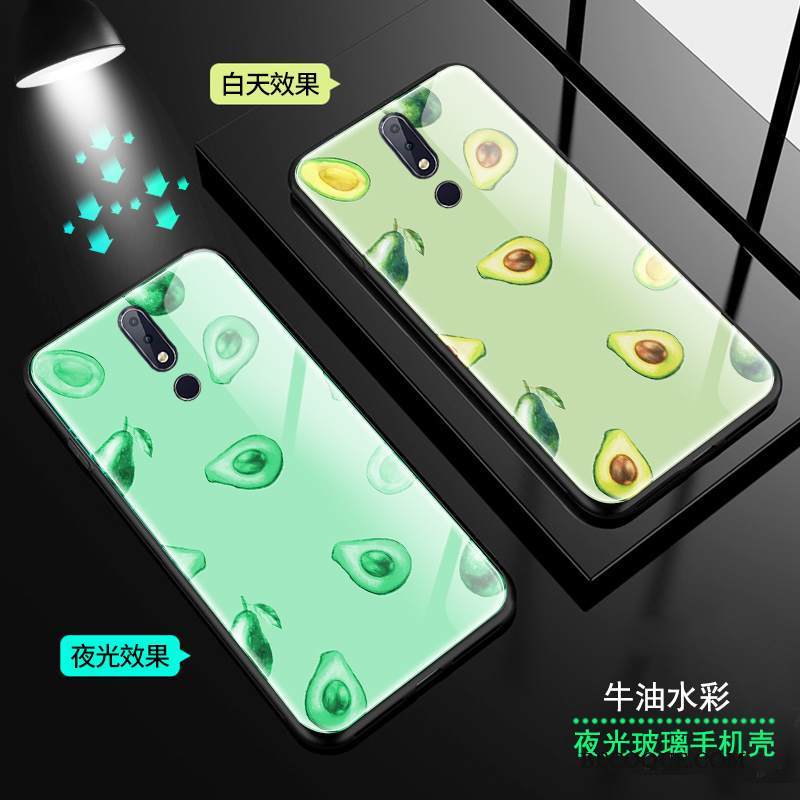 Kuori Nokia 7.1 Lehmä Vihreä, Kotelo Nokia 7.1 Kirkas Lasi