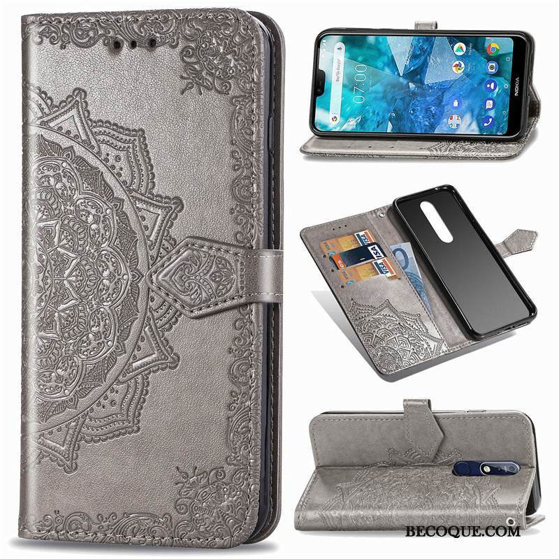 Kuori Nokia 7.1 Nahka Puhelimen Kuoret Musta, Kotelo Nokia 7.1 Kohokuviointi Ripustettavat Koristeet Kukka