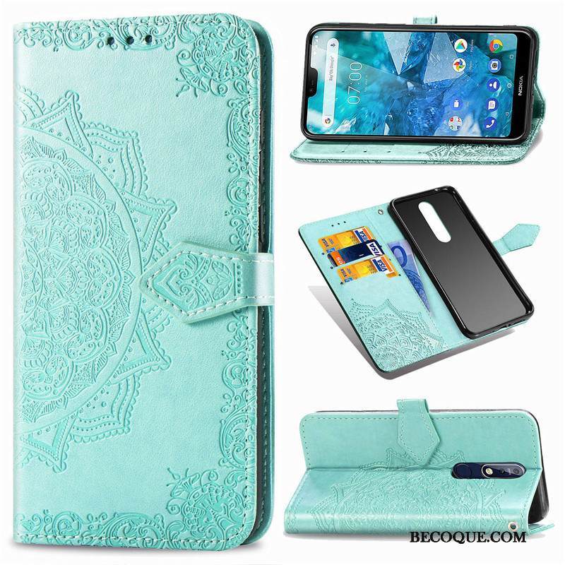 Kuori Nokia 7.1 Nahka Puhelimen Kuoret Musta, Kotelo Nokia 7.1 Kohokuviointi Ripustettavat Koristeet Kukka