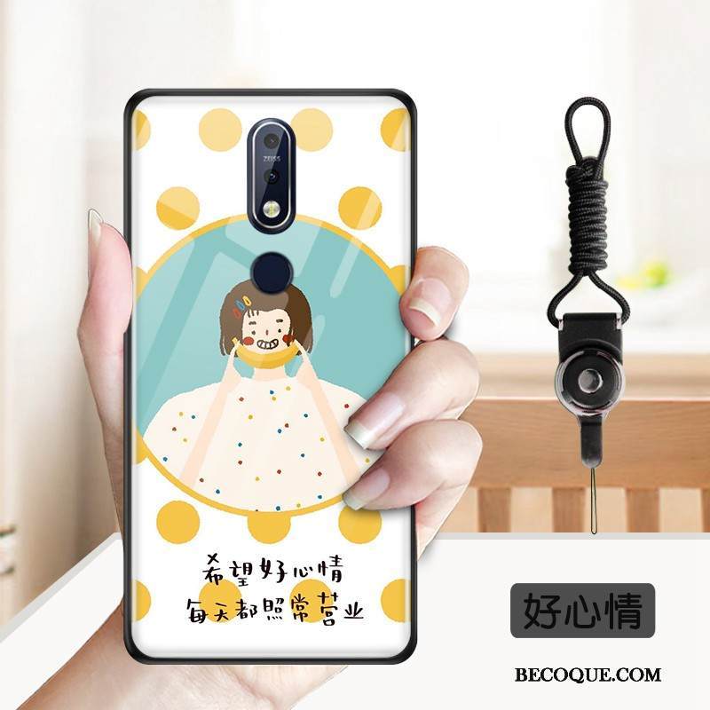 Kuori Nokia 7.1 Pehmeä Neste Puhelimen Kuoret Karkaisu, Kotelo Nokia 7.1 Sarjakuva Keltainen Peili