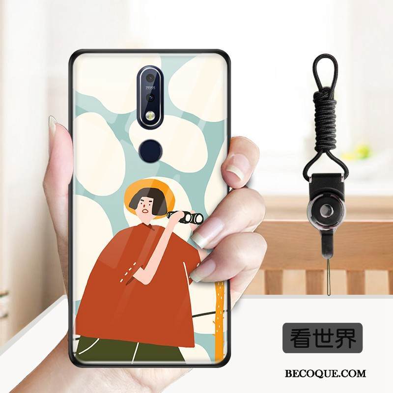 Kuori Nokia 7.1 Pehmeä Neste Puhelimen Kuoret Karkaisu, Kotelo Nokia 7.1 Sarjakuva Keltainen Peili